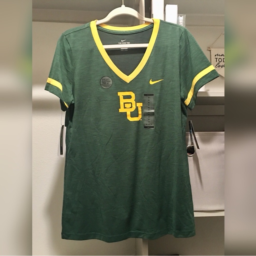 Nike Baylor University V-Neck Shirt Green Sz M NWT